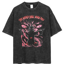 Аниме Для мужчин футболка Harajuku 2021 летней футболки и штанов, для Для мужчин Уличная одежда в стиле «хип-хоп», мыть 100% хлопок негабаритных топы футболки мужские футболки 2024 - купить недорого