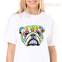 Tops Francia arte perro camiseta Día de los muertos azúcar calaveras dibujo de bulldog gráfico camisetas mujeres tees goth camiseta estética ropa mujer 2024 - compra barato
