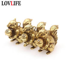 Solid Brass Squirrel Hold Nut Figurines Car Keychains Pendants Pure Copper Animal Key Chain Rings Hangings Decorations Jewelry 2024 - buy cheap