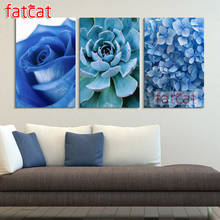 FATCAT-pintura de diamante 5D Diy "tríptico de flores azules", mosaico de diamantes de imitación cuadrados o redondos, bordado, decoración para el hogar AE1830 2024 - compra barato