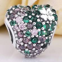 Original Lucky Four-leaf Clover Heart With Crystal Beads Fit 925 Sterling Silver Bead Charm Bracelet Bangle Diy Jewelry 2024 - buy cheap