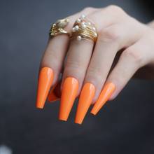 Orange Summer Long Luxury Coffin Neon red UV Acrylic nails white salon Extra gel fasle nails black 2024 - buy cheap