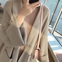 Poncho feminino manga comprida, casaco longo de malha estilo solto, plus size, 2019 2024 - compre barato
