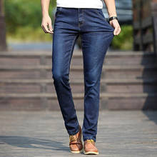 2019 New Men's Thin Light Jeans Business Casual Stretch Slim Denim Jeans Dark blue Trousers Male Brand Pants Plus Size 28-38 2024 - buy cheap