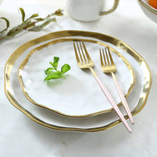 Plato de cerámica de línea dorada, plato de postre, platos de desayuno, platos de mesa, organizador de cocina, vajilla de porcelana dorada, tazón de ensalada 2024 - compra barato