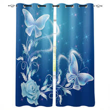 Cortinas azuis com borboleta e flor para sala de estar, cortinas modernas para janelas para quarto, cortinas persianas 2024 - compre barato