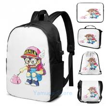 Impressão gráfica engraçado arale cutucando cocô carga usb mochila masculino sacos de escola saco de viagem bolsa para portátil 2024 - compre barato