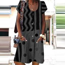 Винтажное женское платье размера плюс с круглым вырезом и коротким рукавом в горошек, волнистые полоски, свободное Летнее Платье До Колена, Vestido, Дамское Платье, сарафан 2024 - купить недорого