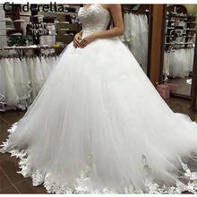 Vestidos de boda de lujo de princesa sin mangas, vestido de baile de tul con Apliques de encaje de cristal, vestido de novia 2024 - compra barato
