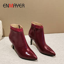 Botas de tacón alto ENMAYER 2019, botas elegantes de tacón fino con punta en Punta PU sólido deslizantes para invierno, botines de Mujer talla 34-43 2024 - compra barato