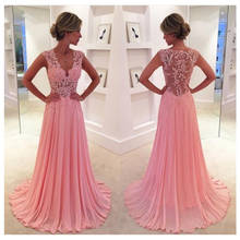 Coral Pink Lace Prom Dresses 2019 Long Formal Eveniong Gowns Chiffon Dress For Graduation Vestido de Baile Vestido de Formatura 2024 - buy cheap