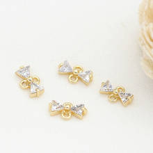 6PCS 8*5MM 14K Gold Color and White Zircon Brass 2 Holes Bow-Knot Connect Charms Diy Jewelry Findings Accessories 2024 - buy cheap