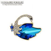 Neoglory Crystal Elegant Swan Animal Brooches For Women Golden Shining Blue Coat Pins Wedding Party Jewelry Mother‘s Day Gift 2024 - buy cheap