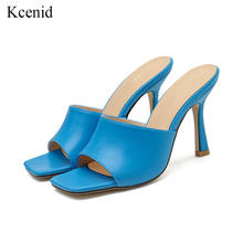 Kcenid Shoes women 2020 ladies party slippers fashion heel mules elegant square toe high heels slides women pumps blue size 41 2024 - buy cheap