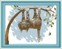The cat hangs on the tree Printed on Canvas DMC Counted Chinese Cross Stitch Kits printed Cross-stitch set Embroidery Needlework 2024 - buy cheap