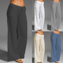 Pantalones rectos de algodón y lino para mujer, pantalón informal de talla grande 5XL, gris, cintura elástica suave, para verano, 2021 2024 - compra barato