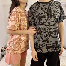 Korean Pajama Set Couple Lovers Sleepwear Harajuku Pijamas Women Men Bear Head Cartoon Homesuit Leisure Chic Pyjama Night Wear 2024 - buy cheap