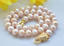 NEW Natural breeding freshwater white pink pearl 9-10MM 18" leopard head clasp 2024 - buy cheap