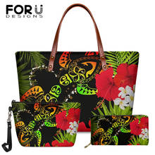 FORUDESIGNS Hot Sales Shoulder Bags Women Hawaii Couple Turtle Hibiscus Tropical Design Ladies Soft Handbags And Pu Wallet 2Set 2024 - buy cheap