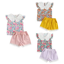 2Pcs Baby Kid Girls Clothes Set Summer Ruffle Sleeve Doll Collar T-Shirt + Elastic Waist Shorts Outfits Set For 1-5Years 2024 - buy cheap