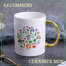 Taza creativa de animales pintados con plantas, tazas con mango dorado, de cerámica, para café, leche, té, KTZW-032 2024 - compra barato