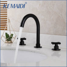 KEMAIDI Matte Black 3 Pcs Bathroom WashBasin Sink Tap Solid Brass Vessel Dual Handles Bathtub Mixer Tap Faucet Swivel Spray Tap 2024 - buy cheap