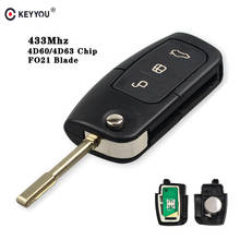 KEYYOU-llave remota de 3 botones para Ford Fusion Mondeo, Focus, Fiesta, Galaxy, Chip transpondedor, 4D60/4D63, 433Mhz, llave Original 2024 - compra barato