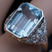 Huitan anel de dedo feminino, anel quadrado grande e claro com pedra azul, cor de prata brilhante, nobre, para presente de aniversário, joias da moda 2024 - compre barato