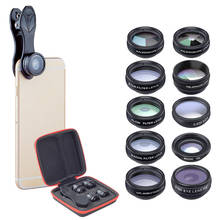 10in1 телефон объектив «рыбий глаз» Камера "рыбий глаз" Kit 0.36x Широкий формат макро-объектив с переменным фокусным расстоянием со объектив с креплением для XS MAX смартфонов IOS и Android 2024 - купить недорого
