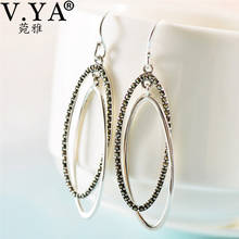 V.YA новые модные серьги из стерлингового серебра 925 пробы, двойное кольцо, пересекающиеся серьги с длинным камнем, серьги для женщин, Изящные Ювелирные изделия 2024 - купить недорого