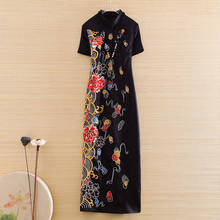 High-end Spring And Summer Women Cheongsam Retro Elegant Embroidery Peony Chinese Style Slim Lady Party Qiapao Dress S-XXL 2024 - buy cheap
