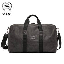 Scione Men's Vintage Travel Bag Brand Gray PU Leather Luggage Duffel Bag male Large capacity Handbag man Casual Solid Bag 2024 - buy cheap