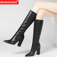 MORAZORA-Botas de tacón alto y grueso para mujer, botines hasta la rodilla con cremallera y Punta puntiaguda, 34-43 talla grande, invierno, 2021 2024 - compra barato