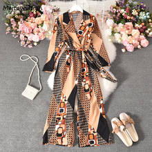 2021 Vintage Print Suit Playsuit Women Sexy V-Neck High Waist Wide Leg Jumpsuits Spring Elegant Sashes Long Sleeve Rompers 2024 - buy cheap