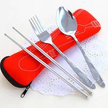 3 Pcs Portable Fork Spoon Chopsticks Travel Stainless Steel Cutlery Portable Traval Camping Bag Fashion 2024 - buy cheap