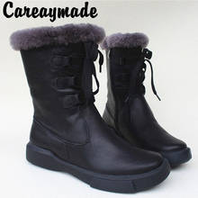 Careaymade-All-Cow leather, pure wool non-skid thick-soled and large cotton boots with warm snowfield comfort boots in winter 2024 - buy cheap