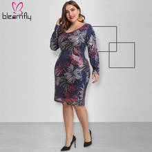 Plus Size 4XL 5XL Sexy Sequins Midi Dress Women Leaves Print Long Sleeve V Neck  Dresses Club Party Skinny Elegant Vestidos 2020 2024 - buy cheap