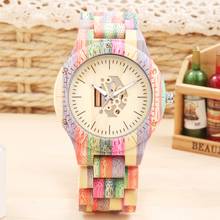 Colorful Wooden Watch for Male Unique Skeleton Movement Dial Wooden Watches for Men Handmade Full Wooden Band Quartz Wristwatch 2024 - buy cheap