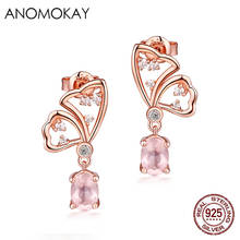 Anomokay Purple Crystal Openwork Flower Rose Gold Color Earring for Women Gift European & American Trendy 925 Silver Earring 2024 - buy cheap