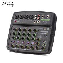 Muslady-consola mezcladora de Audio de 6 canales, tarjeta de sonido integrada con pantalla LED, función de grabación de Control de repetición, alimentación fantasma de + 48V 2024 - compra barato