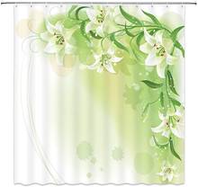 Planta flor branca cortinas de chuveiro folhas verdes decoração do banheiro fundo à prova dwaterproof água poliéster tecido banho pano cortina conjuntos 2024 - compre barato