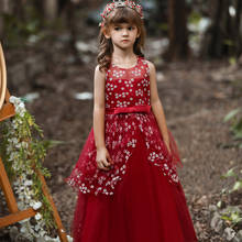 2021 New Long Round Neck Children's Wedding Dress Flower Girl's Sleeveless Evening Dress 10-Year-old Girl's Birthday Party Wear 2024 - buy cheap