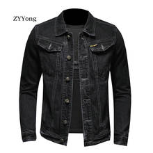 Casaco bomber preto masculino estilo europeu, jaqueta jeans slim para motocicleta, vestuário casual 2024 - compre barato