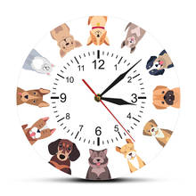 Reloj de pared de dibujos animados de diferentes perros Purebred, decoración caninos para el hogar, arte de pared impreso, silencioso, para cuarto de niños 2024 - compra barato