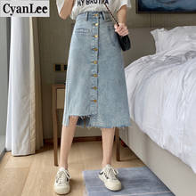 High Waist Denim Skirts Women Summer 2020 Single Breasted Jeans Skirt Girls Casual Irregular A-line Package Hip Students Skirt 2024 - buy cheap