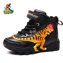 Dinoskulls Children Snow Boots 20 Winter Leather Shoes Boys Big T-rex With LED 3-8T Toddler Kids Warm Lining Light Fashion Boots 2024 - buy cheap