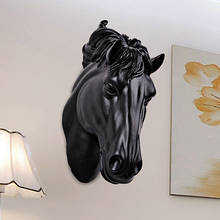 Cabeza de caballo colgante de pared 3D, escultura artística, figuritas, artesanía de resina, decoraciones de pared para sala de estar y hogar 2024 - compra barato