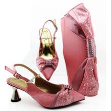 New fashion pink women pumps and bag with nice rhinestone decorate african dress shoes match handbag set MM1099,heel 7CM 2024 - buy cheap