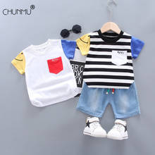 Toddler Kid Boys Short Sleeve Cotton Striped Tops Jeans 2pcs Clothes Set Casual Sport Outfit Suit Set Summer Infant Clothing 2024 - buy cheap