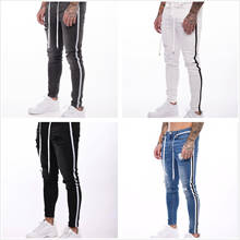 Calça jeans masculina skinny stretch, jeans desgastado hiphop slim fit calça danificado calça jeans calça de rua 2024 - compre barato